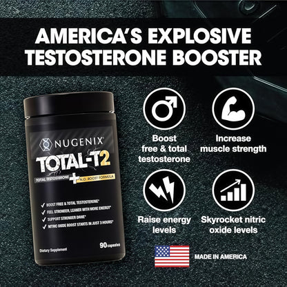 Nugenix Total-T2 - Testosterone Booster and Nitric Oxide Booster for Men, Tesnor, S7, ElevATP, Tongkat, Citrulline, Nitric Oxide and Testosterone Supplement for Men (90 Count)
